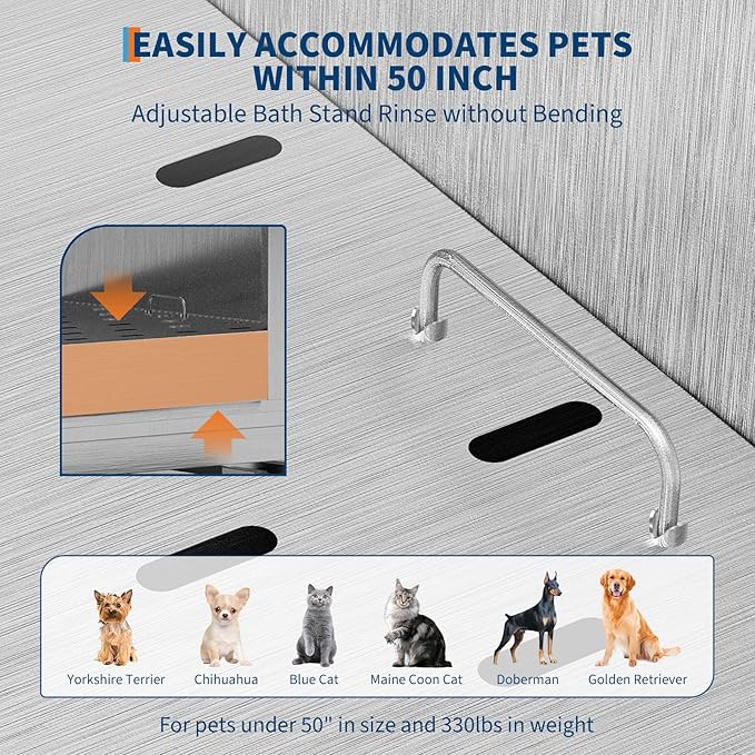 50" Stainless Steel Professional Dog Washing Station - Pet Bathing Tub w/Non-Slip Stairs | Slip-Resistant Floor Grate | for Large/Medium/Small Dogs