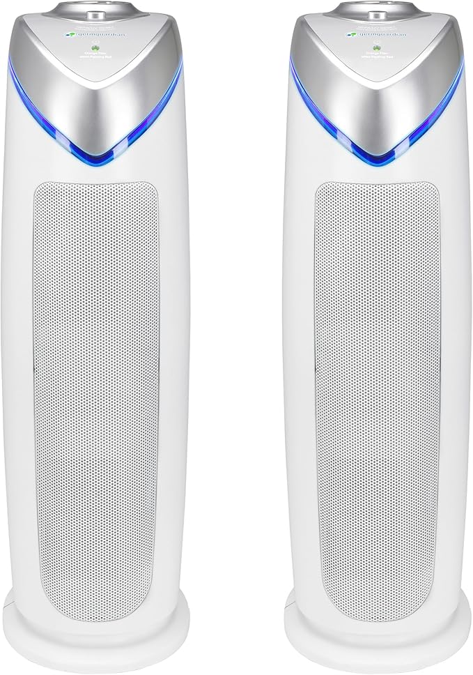 GermGuardian Air Purifier with HEPA 13 Filter, Removes 99.97% of Pollutants, Covers 743 Sq. Foot Room in 1 Hour, UV-C Light Helps Reduce Germs, 22 Inch, 2-Pack, White, AC4825W2PK