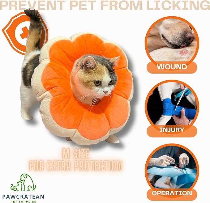 Adjustable Comfy Flower Style Elizabeth Collar for Cats Puppies Soft Recovery Cone Pet Protective Neck Collar (Orange, Samll)