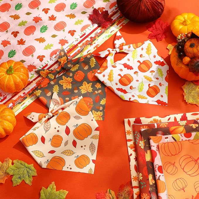 Abbylike 50 Pcs Fall Dog Bandanas Bulk Pumpkin Bandanas for Dogs Triangle Kerchief Bibs Scarf for Small Medium Large Pets Autumn Thanksgiving Costume Accessories, 25 Styles (25.6 x 17.7 x 17.7 Inch)