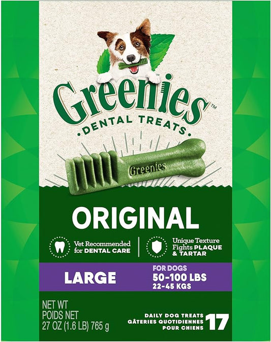 Greenies Original Large Dental Dog Treats, 27 oz. Pack (17 Treats)
