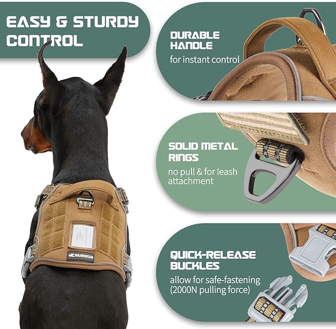 BUMBIN Tactical Dog Harness for Large Dogs No Pull, Famous TIK Tok No Pull, Fit Smart Reflective Pet Walking Harness for Training, Adjustable Dog Vest Harness with Handle Brown L