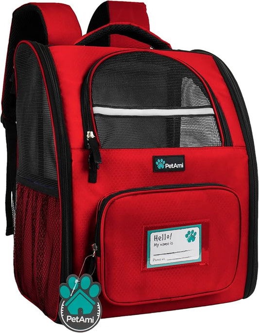 PetAmi Dog Backpack Carrier for Small Large Cat, Pet, Puppy, Ventilated Pet Hiking Backpack Travel Bag, Airline Approved Cat Backpack Carrier, Camping Biking Dog Bag Up to 18lbs Pet, Red