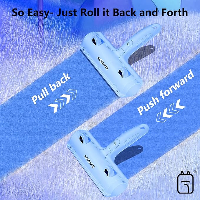 ACE2ACE Pet Hair Removal Tool, Lint Roller Brush for Cats and Dogs, Reusable Self Clean Pet Fur Remover, Pet Hair Remover for Laundry, Carpet, Furniture, Couch, Sofa and Bedding (Blue)