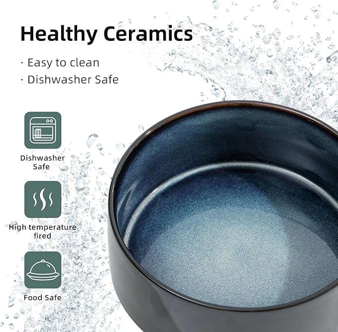 Ceramic Elevated Cat Food and Water Bowl, Kitty Bowl, Raised Cat Dish, Pet Feeder (5.1 in,1 x Starry Sky + Stand)