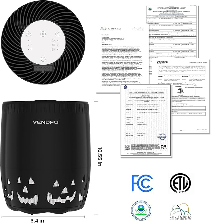 Air Purifiers for Home Bedroom up to 1076ft², True HEPA Air Filters Dust Pets Smoke Hair, 3 Fan Speeds Quiet, Timer Settings, Rechargeable Air Cleaner Office, Bedroom, Pets, Car(Black)