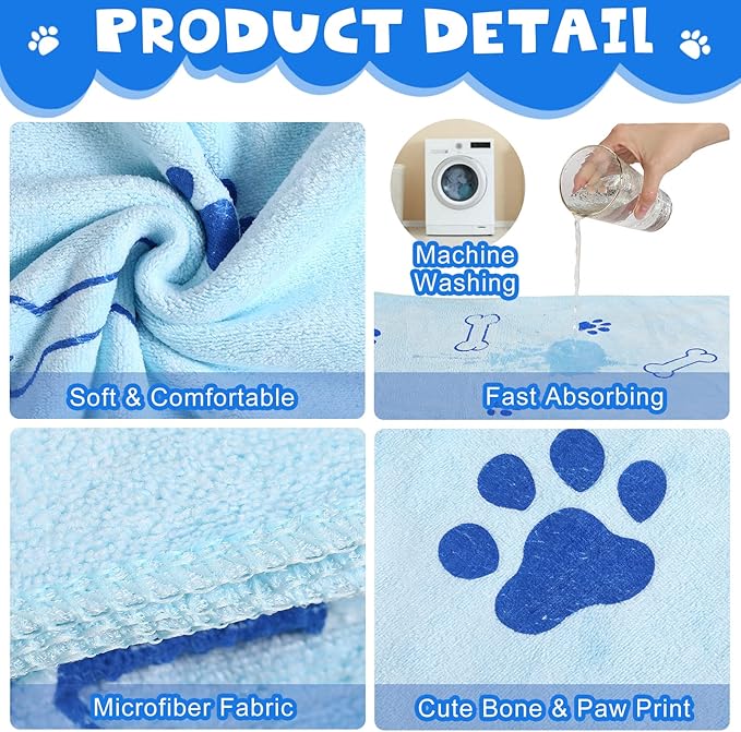 Chumia 4 Pcs Dog Towels for Drying Dog Puppy Bulk Microfiber Absorbent Paw Towel Pet Bathing Supplies Quick Drying for Medium Cats Pets Shower(24 x 40 Inch,Light Pink, Light Blue)