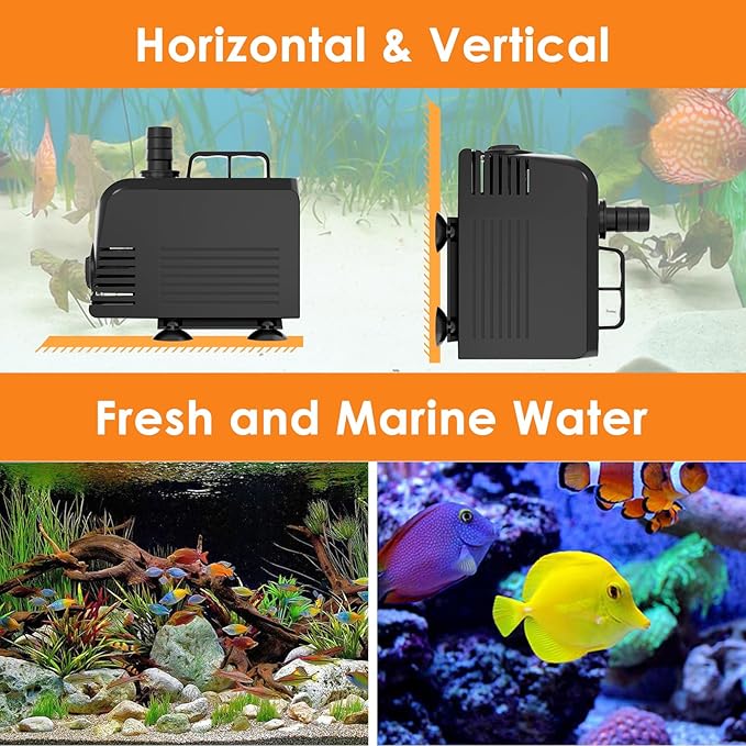 AquaMiracle Submersible Water Pump Aquarium Water Pump with Flow Control, Pond Pump Fountain Pump for Pond, Fountain, Waterfall, Statuary, Water feature, Hydroponics (800GPH, 55W)