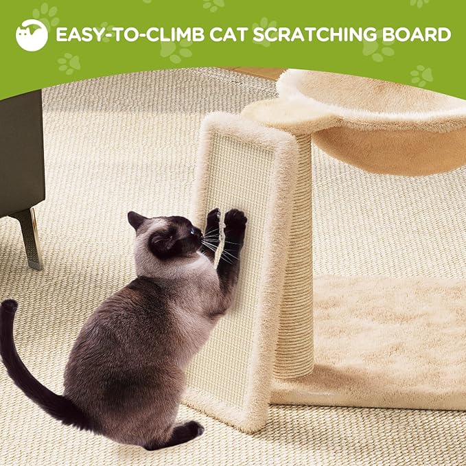 Small Cat Tree, Green Cat Tree with Scratching Post, Hammock Toy Ball and Palm Leaves for Kittens, Cat Tower for Indoor