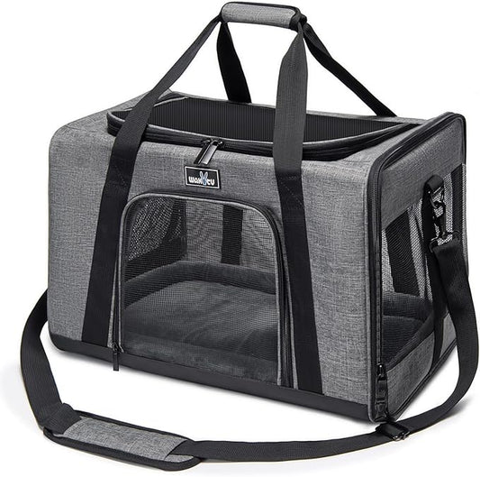 Pet Carrier for Medium Large Cats and Dogs, Dog Carrier Travel Bag with Adequate Ventilation, 5 Mesh Windows, 3 Entrance, Locking Safety Zippers, Padded Shoulder and Carrying Strap, Large