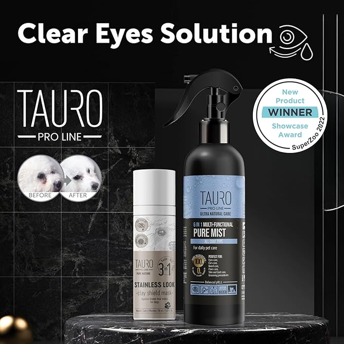 Clear Eyes Solution Set 6in1 Multi-Functional Pure Mist and Stainless Look Clay Mask - Tear Stain Remover, Eye Cleaner - Eye Care Ear Care Grooming Treatment for All Dogs and Cats Eyes