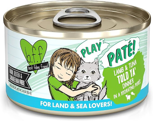 Weruva B.F.F. Play - Best Feline Friend Paté Lovers, Aw Yeah!, Lamb & Tuna Told Ya' with Lamb & Tuna, 2.8oz Can (Pack of 12)