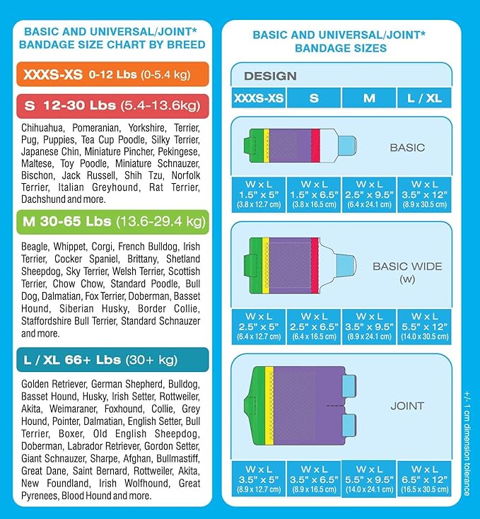 Basic Leg Bandages for Dogs, Cats, Pets -First- aid Non Adhesive Fur Friendly, Soft Stretch Wound Care, hot Spots, Fungus, Adjustable Fastening Strap Value Pack (LG/XL 12-Pack)