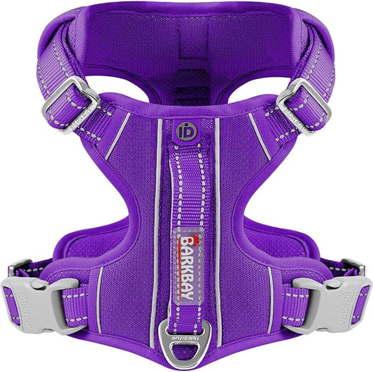 BARKBAY Dog Harness No Pull with ID Tag Pocket - Heavy Duty, Reflective, Easy Control for Large Dogs(Purple,L)