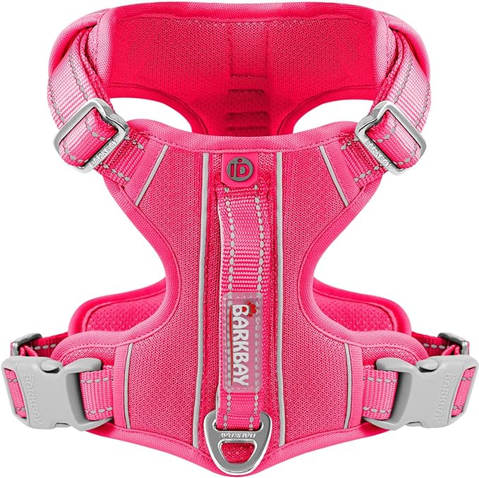 BARKBAY Dog Harness No Pull with ID Tag Pocket - Heavy Duty, Reflective, Easy Control for Large Dogs(Pink,S)