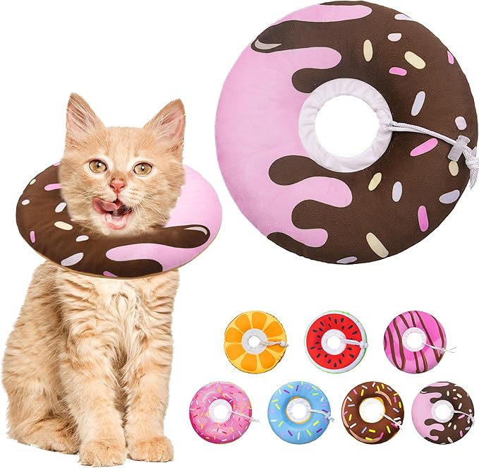 Cat Cone Collar Soft, Adjustable Cat Recovery Collar Kitten Cones to Stop Licking, Cute Donut E Collar After Surgery, Elizabethan Kittens Protective Cones After Spay (Chocolate, Small)