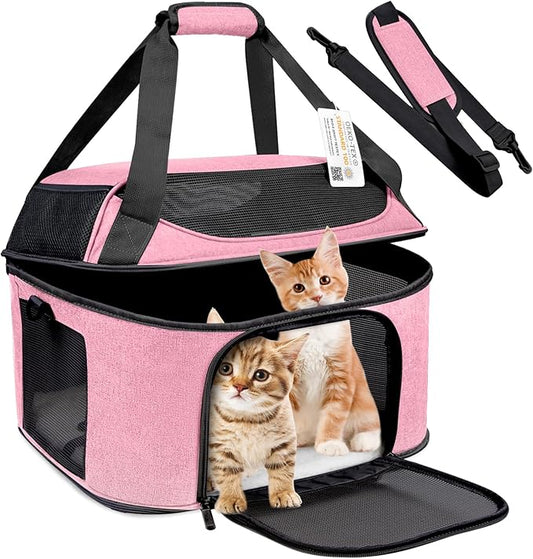 Large Cat Carrier Pet Carrier, Oeko-TEX Certified Soft Side Pet Carrier for Cat, Small Dog, Collapsible Travel Small Dog Carrier, TSA Airline Approved Cat Carrier for Cats 20 lb,Pink