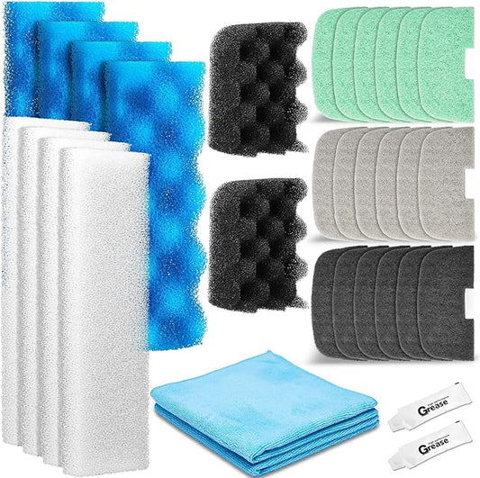 32 Pcs Aquarium Replacement Maintenance Kit Compatible with Fluval 206/207 Filter Media Including Biological Sponge, Ammonia/Phosphate/Nitrite Remover Pad, Aquarium Towel, Grease