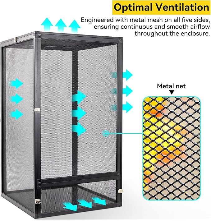 45 Gallon 360° Panoramic Foldable Reptile Terrarium Kit: Crested Gecko Tank and Reptile Cage for Superior Ventilation, Easy Feeding, Sturdiness, and Simple Assembly (Black, 32"x18"x18")