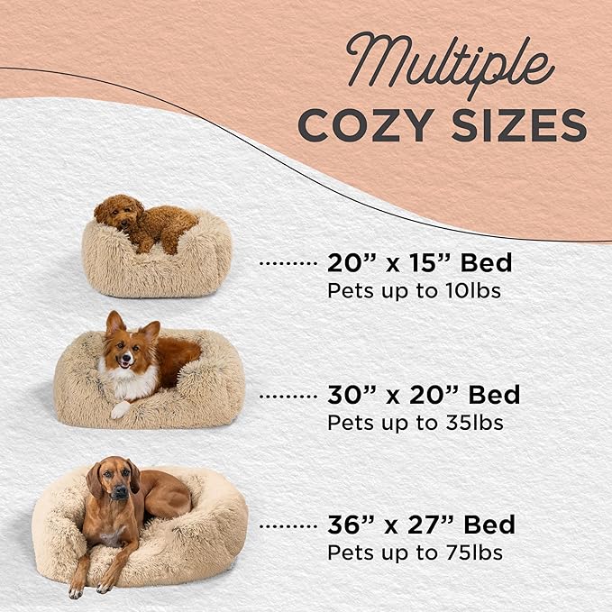 Best Friends by Sheri Shag Lounge Bed Calming Faux Fur Dog Bed, Taupe, Large 36" x 27"