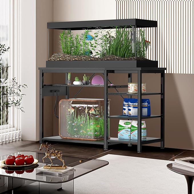 40-50 Gallon Fish Tank Stand: Heavy Duty Aquarium Stand with Power Outlets and Cabinet for Fish Tank Accessories Storage - Metal Frame, 1000LBS Capacity, Suitable for Fish & Reptile Terrariums