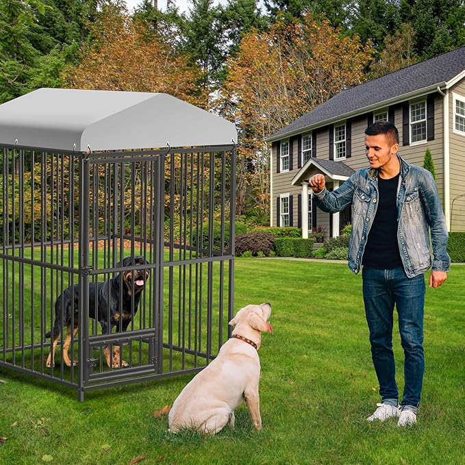 4x4x6 FT Outdoor Dog Kennel,Heavy-Duty Enclosures Outside with UV-Resistant Waterproof Roof Cover and Lock,for Medium and Large Dogs,Easy Assembly