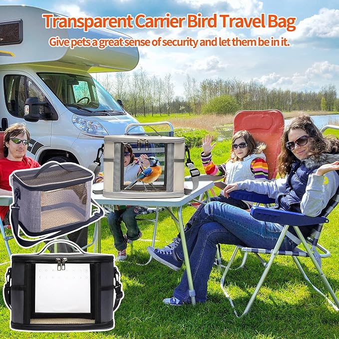 Bird Travel Carrierm, Small Bird Travel Backpack Carrier Cage with Tray and Breathable Clear Window, for Parakeet Cockatiel Budgies, for Camping Hiking (Large-Pink)
