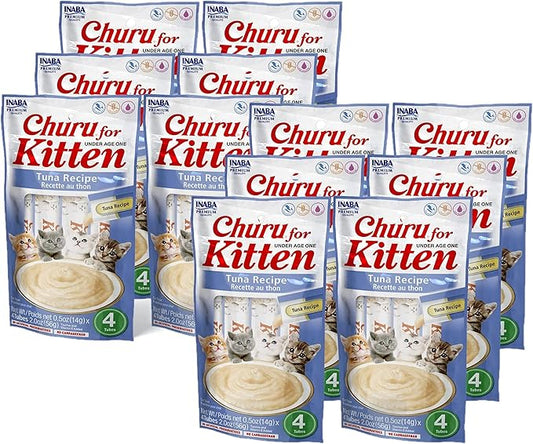 INABA Churu for Kittens, Grain-Free Creamy, Purée Lickable Cat Treats with DHA, EPA, Vitamin E & Taurine, 0.5 Ounces Each, 48 Tubes (4 per Pack), Tuna Recipe