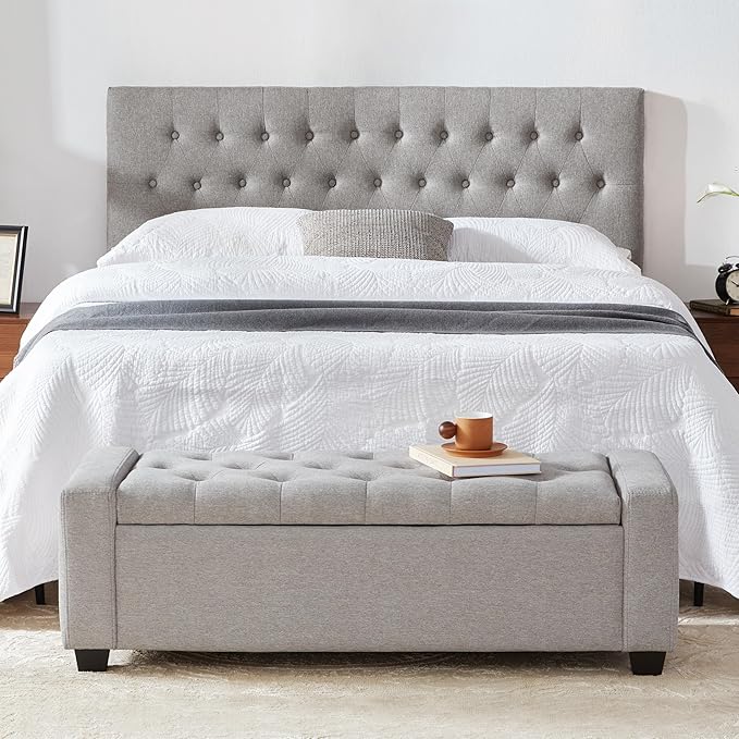 48" Ottoman with Storage, Storage Ottoman Bench with Safety Hinge, Upholstered Entryway Bench with Seating for Bedroom, Living Room, Holds up to 330 lb(Light Gray)