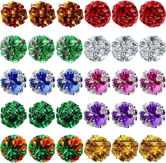 Silkfly 30 Pcs Polyester Film Crinkle Balls Cat Toys 2.36" Interactive Crinkle Ball, Colorful Chew and Chase Cat Toys for Indoor Kittens to Keep Fit Active
