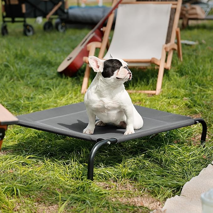 Bedsure Outdoor Elevated Dog Bed Medium Size Dog, Portable Indoor & Outdoor Cooling Raised Cot Pet Hammock Bed with Skid-Resistant Feet, Frame with Breathable Mesh, Grey, 43 inches