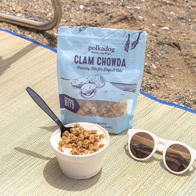 Polkadog Clam Chowda Crunchy Training Bits – All Natural, Limited Ingredient Healthy Training Treats for Dogs. Handcrafted & Made in USA. Made with Atlantic Quahogs, High in Omega-3 – 7oz