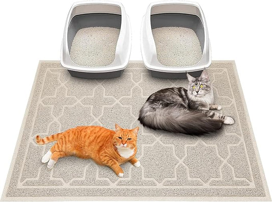 Yimobra Cat Litter Mat, 47"x36" Litter Box Mat with Litter Lock Mesh, Soft Cat Litter Mat Litter Trapping Mat, Easy to Clean, Non-Slip, Water Resistant, Litter Free Floors, Beige