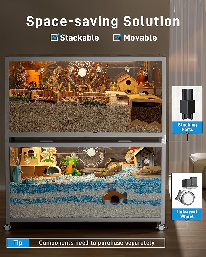 BUCATSTATE Hamster Cage 3.0: Metal Large Rat Cage Stackable with Top Access Easy Assemble 47L x 23.6W x 25.5H Inches Dwarf Syrian Hamster Tank for Gerbil Mouse (7.8 ft², White)