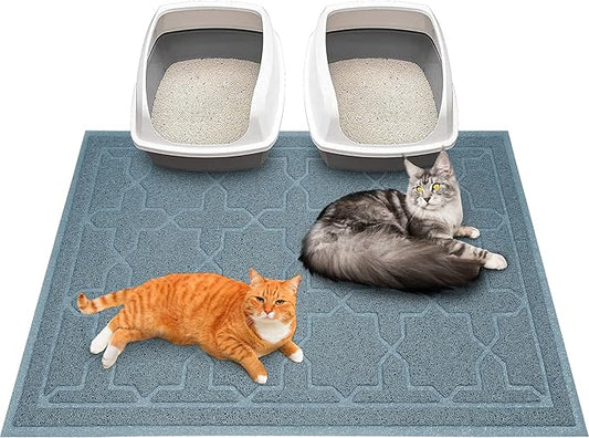 Yimobra Cat Litter Mat, 47"x36" Litter Box Mat with Litter Lock Mesh, Soft Cat Litter Mat Litter Trapping Mat, Easy to Clean, Non-Slip, Water Resistant, Litter Free Floors, Tea Blue
