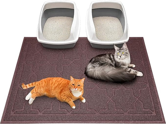Yimobra Cat Litter Mat, 47"x36" Litter Box Mat with Litter Lock Mesh, Soft Cat Litter Mat Litter Trapping Mat, Easy to Clean, Non-Slip, Water Resistant, Litter Free Floors, Dark Coffee