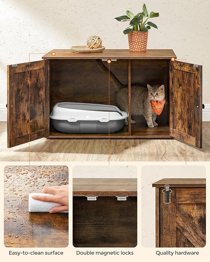 Feandrea Cat Litter Box Enclosure, Litter Box Furniture Hidden with Removable Divider, Indoor Cat House, End Table, 31.5 x 20.9 x 19.7 Inches, Rustic Brown UPCL002X01