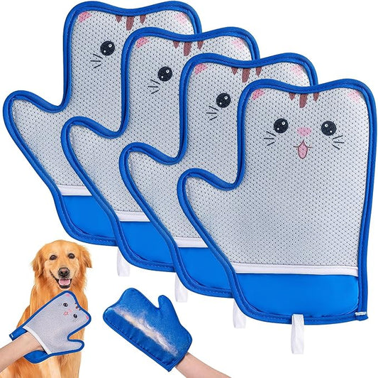 Haiou 4 Pcs Pet Hair Removal Gloves Washable, Magic Brush Reusable Grooming Gloves for Dogs, Cats on Furniture, Beds, Cars Quick Fur Remover Tool