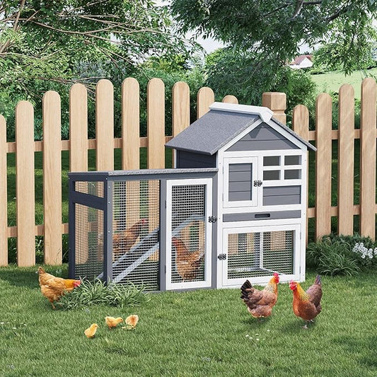 Rabbit Hutch 2-Tier, Small Wooden Chicken Coop for Outdoor Use - Weatherproof Small Animal Hutch with Non-Slip Ramp, 4 Access Doors & Removable Tray for Rabbits, Guinea Pigs, Ferrets (Indoor/Outdoor)