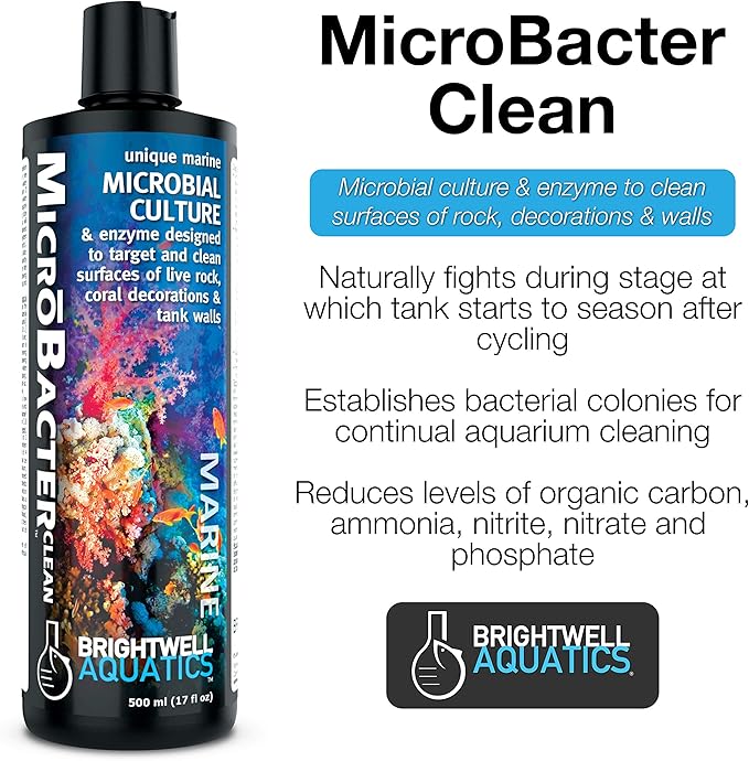 Brightwell Aquatics MicroBacter Clean - Microbial Culture & Enzyme Blend Fish Tank Cleaner - Cleans Live Rock Surfaces for Saltwater Fish Habitats - Aquarium Water Treatments, 135.25 fl oz