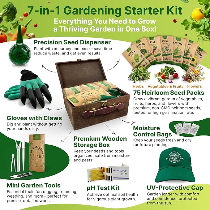 75 Herb & Vegetable Seeds Variety Pack, Garden Seed Starter Kit - Over 47,380 Non-GMO Heirloom Seeds for Planting Vegetables and Herbs Garden Seeds Gift Seed Box with Gardening Supplies, Survival Kit