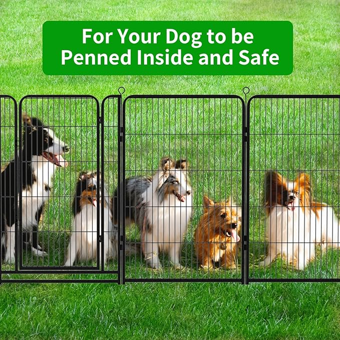 Dog Playpen Outdoor Extra Wide 16 Panels Heavy Duty Dog Fence 47" Height Anti-Rust with Doors Portable for RV Camping Yard, Total 42FT, 140 Sq.ft, Snowy Black