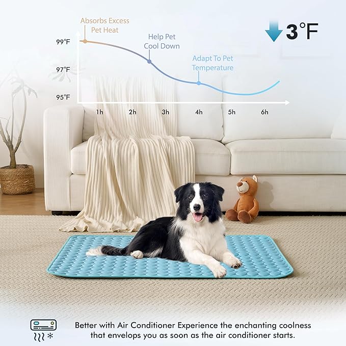 MICROCOSMOS Summer Cooling Mat & Sleeping Pad- Water Absorption Top, Materials Safe, Easy Carry, EZ Clean. Keep Cooling for Pets, Kids and Adults.(Blue, 48" x24")
