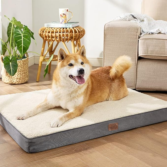 Bedsure Large Dog Bed for Crate - Orthopedic Flat Pet Beds with Removable Washable Cover, Egg Crate Foam Crate Mat, Suitable for Pet Up to 50 lbs