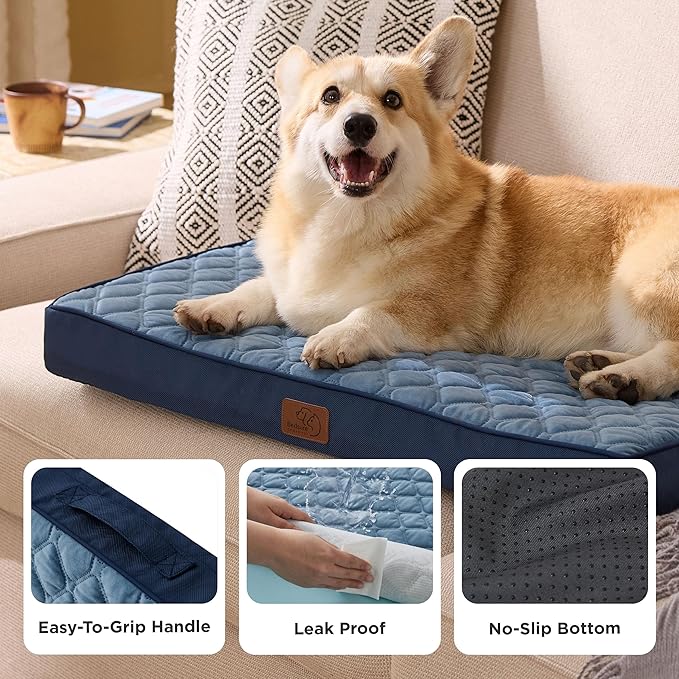 Bedsure Orthopedic Dog Bed for Medium Dogs - Flat Memory Foam Pet Mattress with Removable Washable Cover and Egg Crate Foam, Suitable for Pet Up to 35 lbs, 30x20x3 Inches, Navy