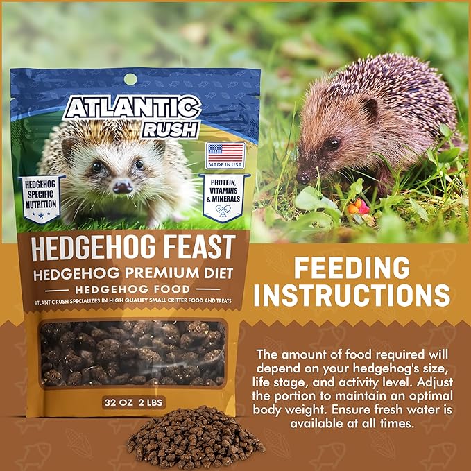 Atlantic Rush Hedgehog Feast Premium Food - 2lb Resealable Bag of Hedge Hog Delite- Small Critter Supplies Hedge Hog Food - Hedgehog Treats- Sourced & Made in The USA