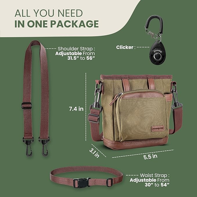 BEAU&FUR Dog Treat Pouch with Clicker for Training - Hands-Free Dog Treat Bag with Magnetic Closure, Built-in Poop Bag Holder Pocket