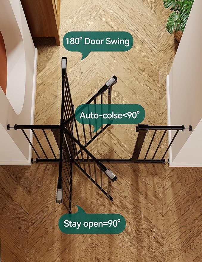 Babelio Baby Gate for Doorways and Stairs, 26-40" Auto Close Dog Gate, Easy-Install Pressure Mounted Satey Door, No Drilling Safety Gate for Child and Pets, Pressguard, Black