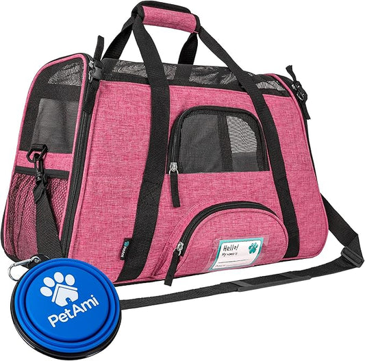 PetAmi Airline Approved Pet Carrier for Cat, Soft Sided Dog Carrier for Small Dog, Cat Travel Supplies Accessories Indoor Cat, Ventilated Pet Carrying Bag Medium Large Kitten Puppy, Large Heather Pink