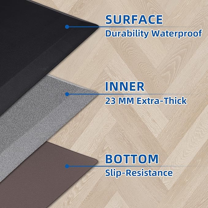 2 PCS Anti Fatigue Kitchen Mats for Floor, Brown 9/10 Extra Thick Cushioned Standing Desk Mat, Comfort Memory Foam Ergonomic Rugs and Mats Non-Slip Waterproof for Office, Kitchen, 20"x32"+20"x48"